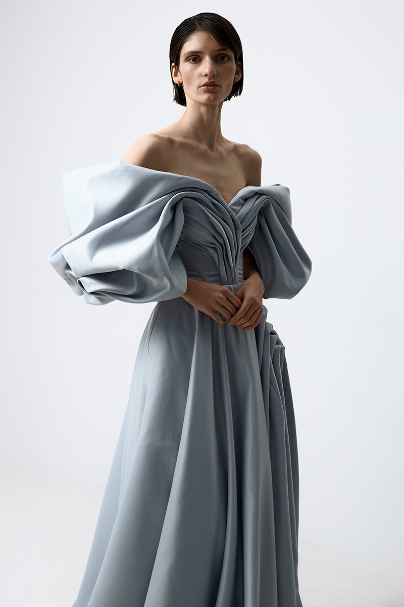 VOLUME SCULPTED DRESS IN LIGHT BLUE - CULT MIA