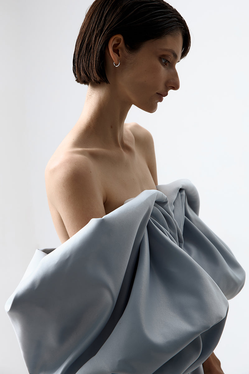 VOLUME SCULPTED DRESS IN LIGHT BLUE - CULT MIA