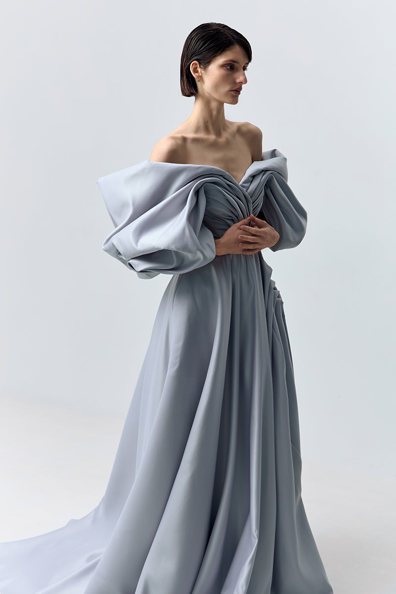 VOLUME SCULPTED DRESS IN LIGHT BLUE - CULT MIA