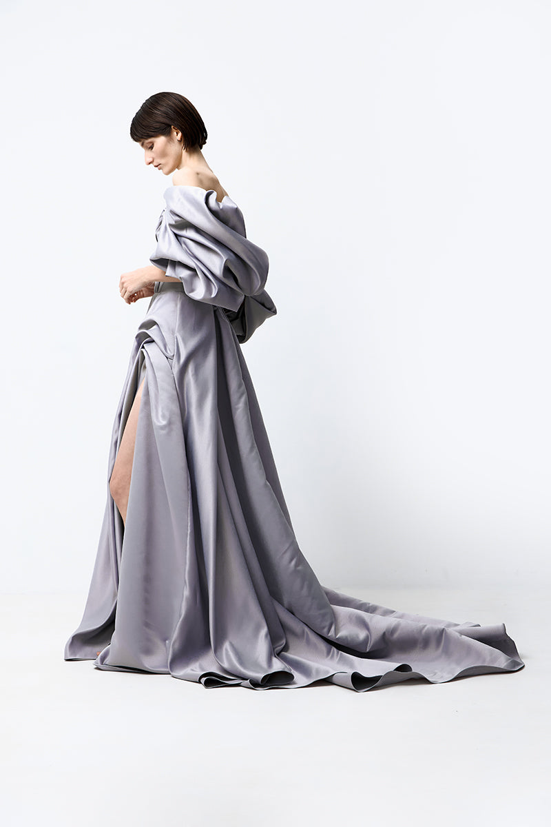 VOLUME SCULPTED DRESS IN GRAY - CULT MIA