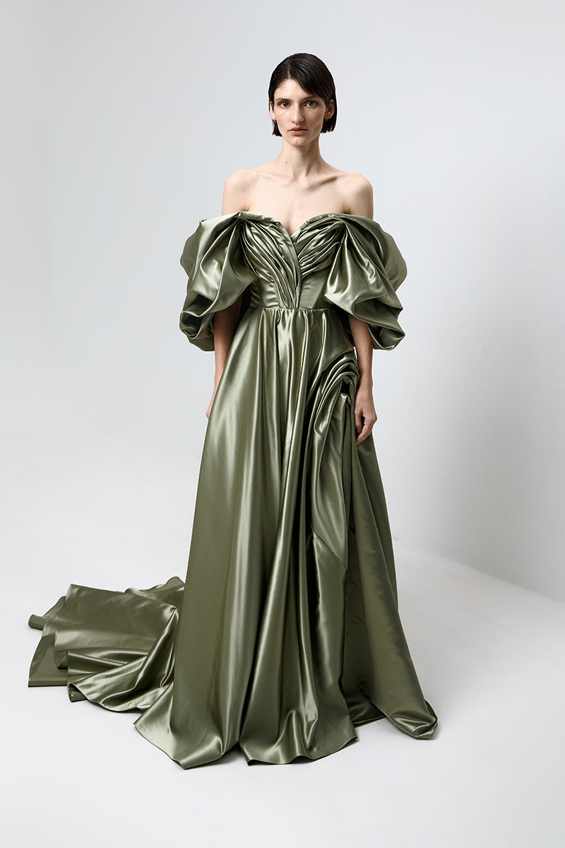 VOLUME SCULPTED DRESS IN OLIVE - CULT MIA