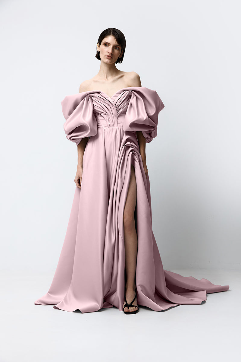 VOLUME SCULPTED DRESS IN PINK POWDER - CULT MIA