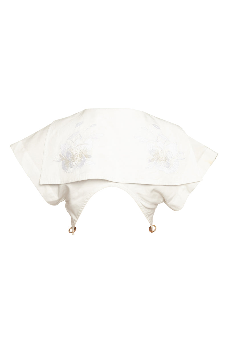 CROPPED COTTON SHIRT WITH EMBROIDERED SAILOR COLLAR AND PIERCED DETAILS - CULT MIA