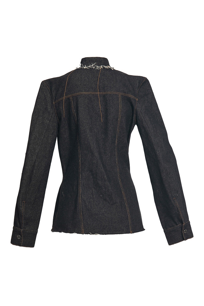 ASYMMETRICAL DENIM JACKET WITH RAW FINISHING - CULT MIA