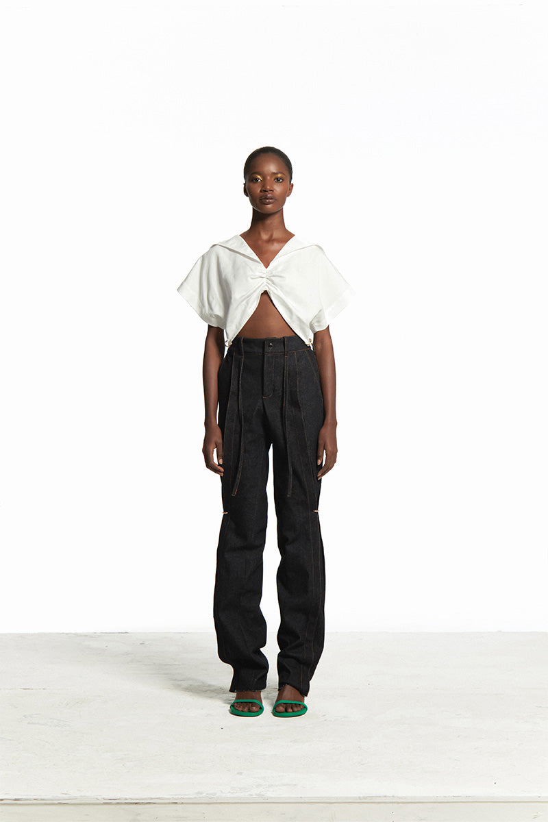 PIERCED DENIM TROUSERS - CULT MIA