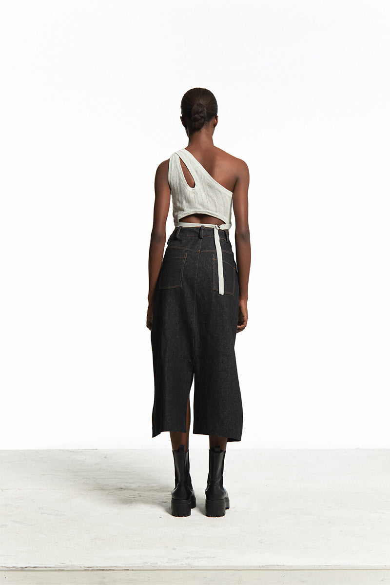 CUT OUT SLIT DENIM SKIRT - CULT MIA