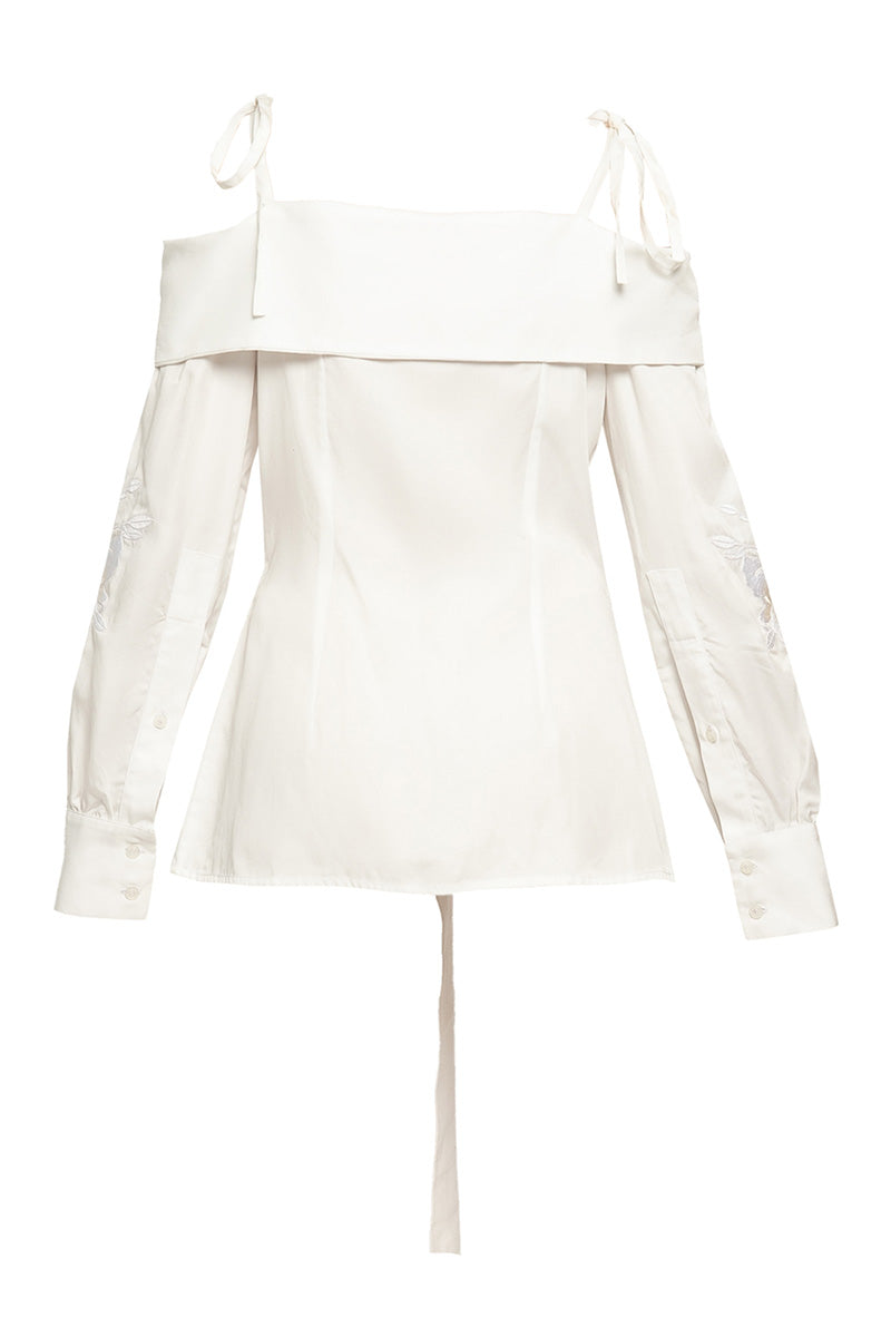 TAILORED EMBROIDERED SABRINA SLEEVE TOP - CULT MIA
