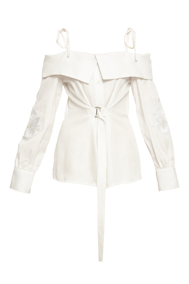 TAILORED EMBROIDERED SABRINA SLEEVE TOP - CULT MIA
