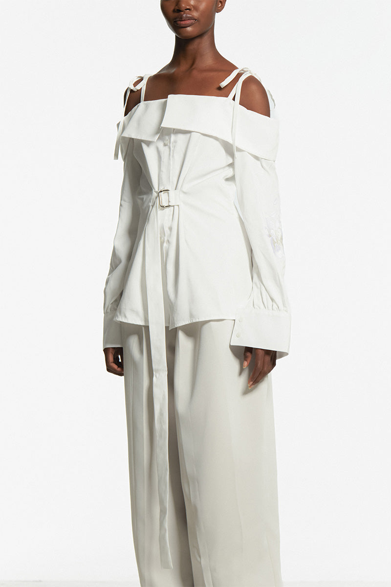 TAILORED EMBROIDERED SABRINA SLEEVE TOP - CULT MIA