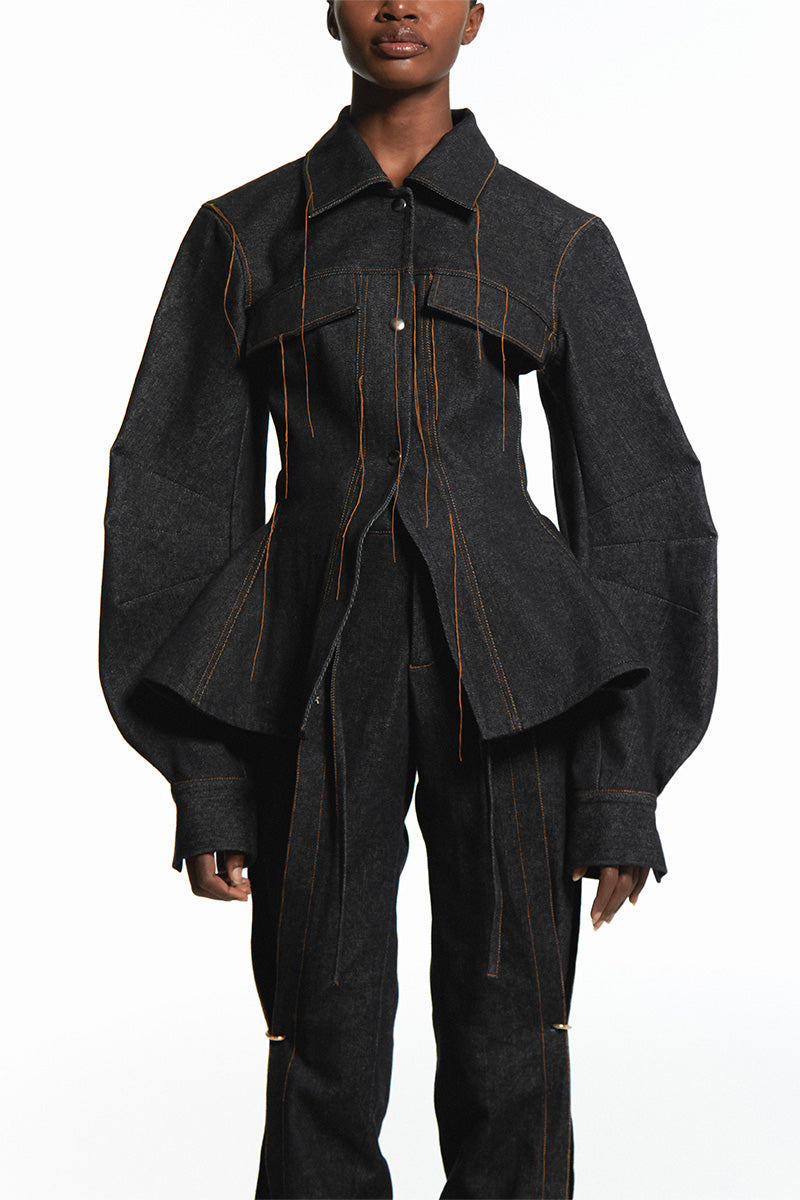 CINCHED DENIM JACKET - CULT MIA