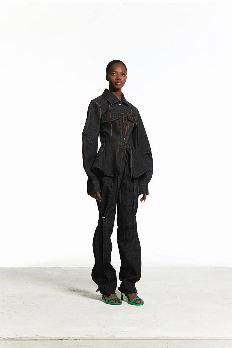 CINCHED DENIM JACKET - CULT MIA
