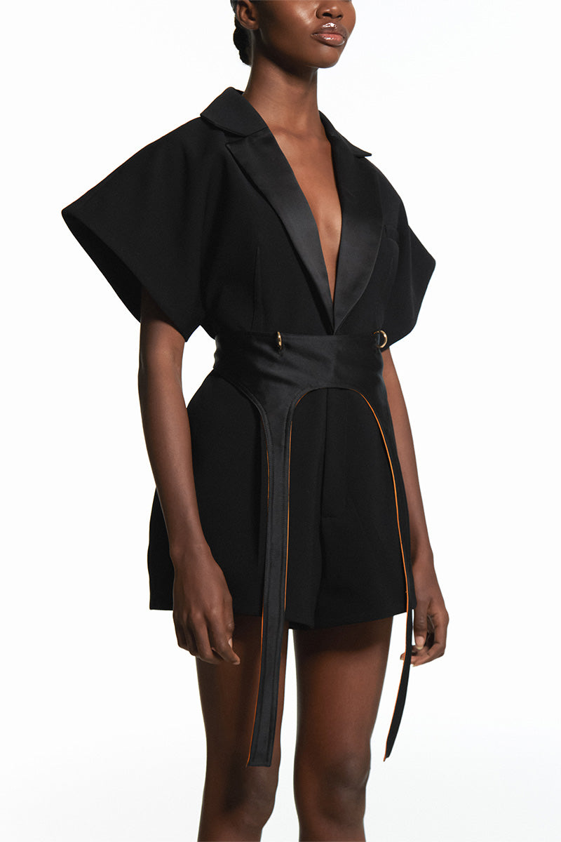 BLACK TAILORED JUMPSUIT - CULT MIA