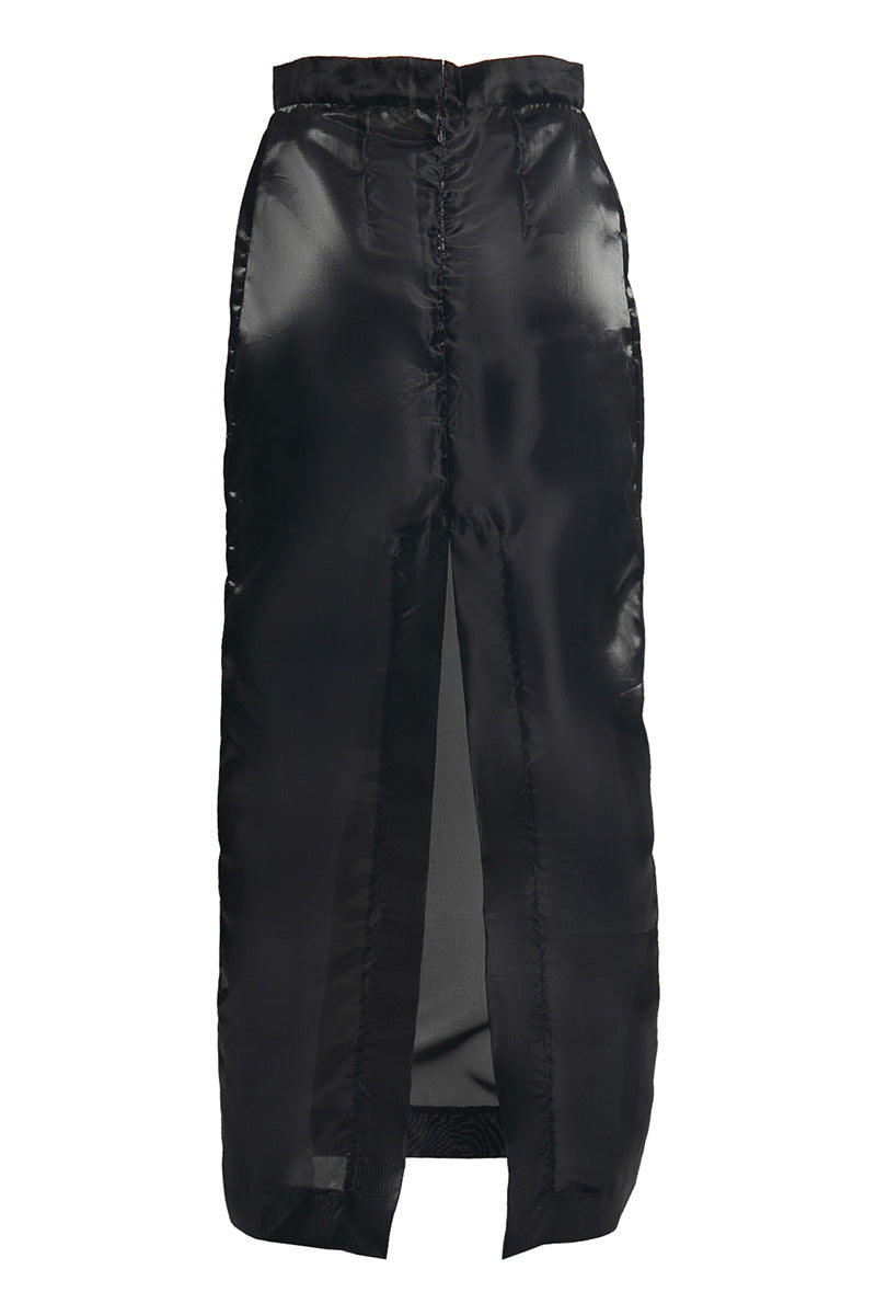 BLACK ORGANZA MAXI SHIRT WITH BLACK SLIT - CULT MIA