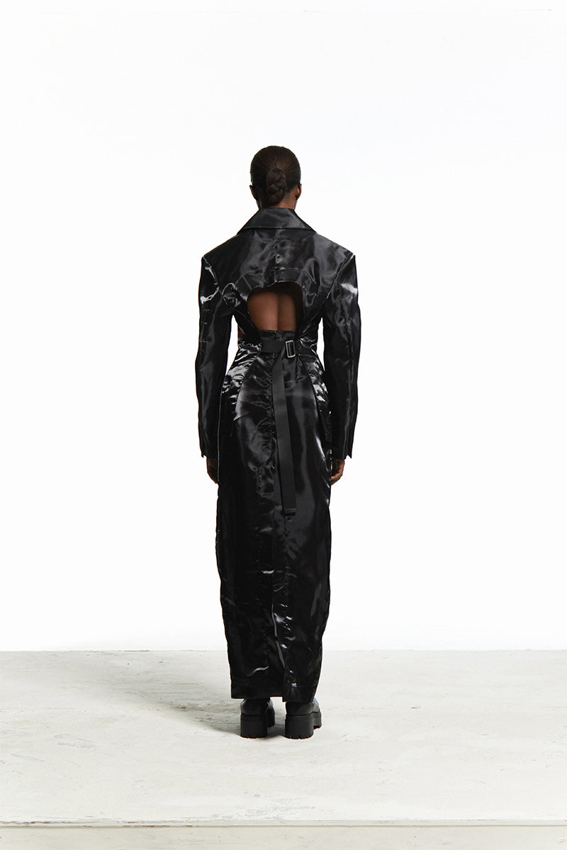 BLACK ORGANZA MAXI SHIRT WITH BLACK SLIT - CULT MIA