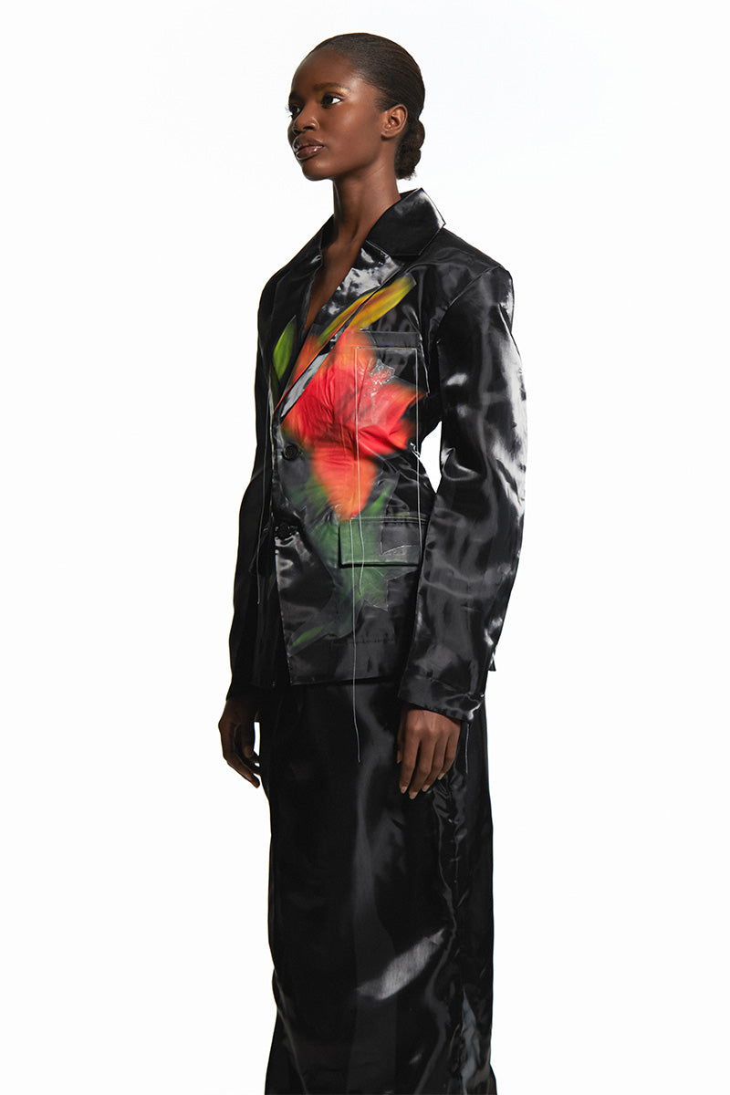 BLACK ORGANZA MAXI SHIRT WITH BLACK SLIT - CULT MIA