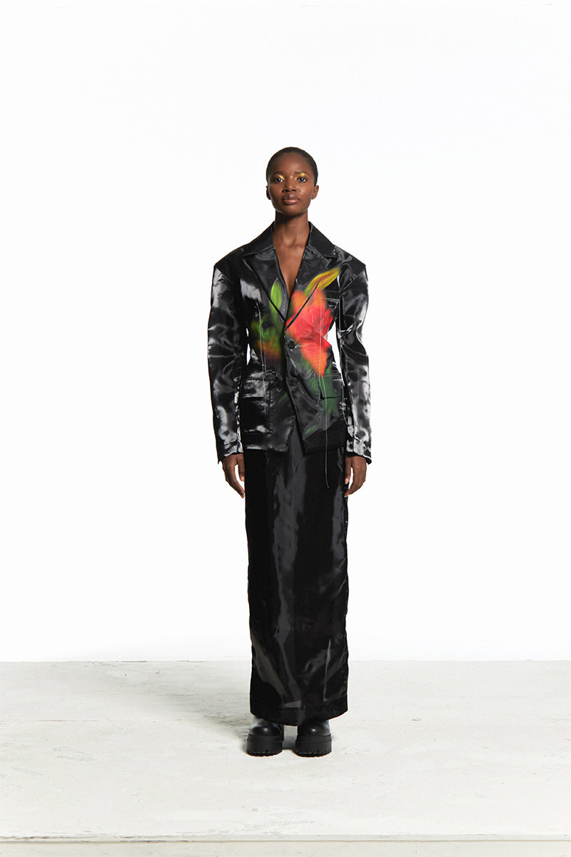 BLACK ORGANZA MAXI SHIRT WITH BLACK SLIT - CULT MIA