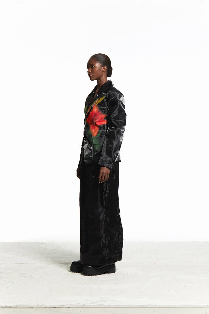 BLACK ORGANZA MAXI SHIRT WITH BLACK SLIT - CULT MIA