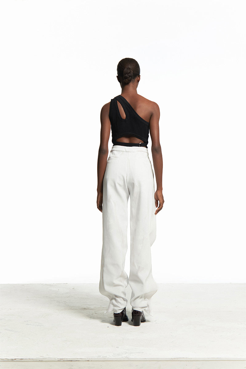 DECONSTRUCTED BLUSH PANTS WITH UNFINISHED HEM - CULT MIA