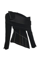 Sean Sheila deconstructed black top with back opening, stylish long-sleeve tops for modern fashion looks.