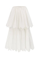 White tiered midi skirt by PODYH featuring a flowing, layered design perfect for casual or dressy occasions.