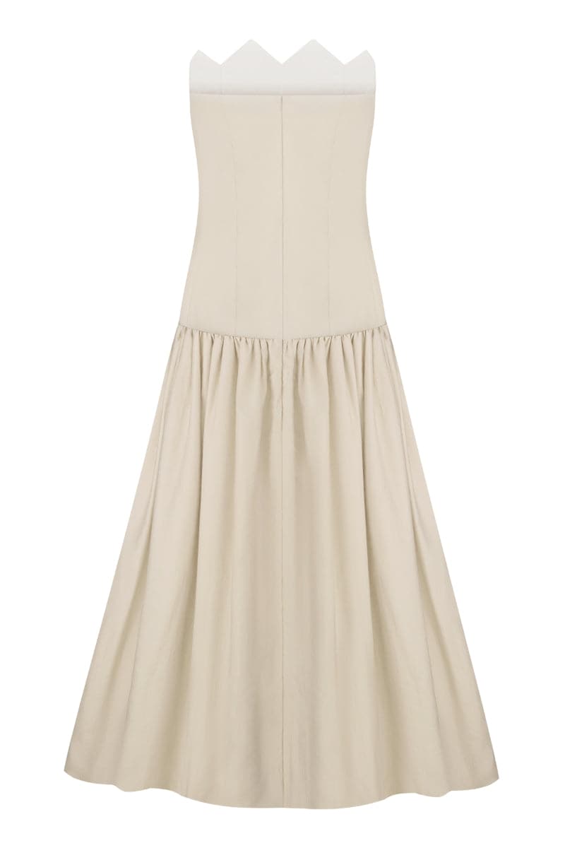 GONT BEIGE STRAPLESS A-LINE MIDI DRESS - CULT MIA