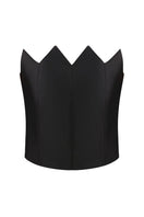 Black scalloped edge corset top by PODYH, stylish and fitted with intricate scalloped detailing on the edges.