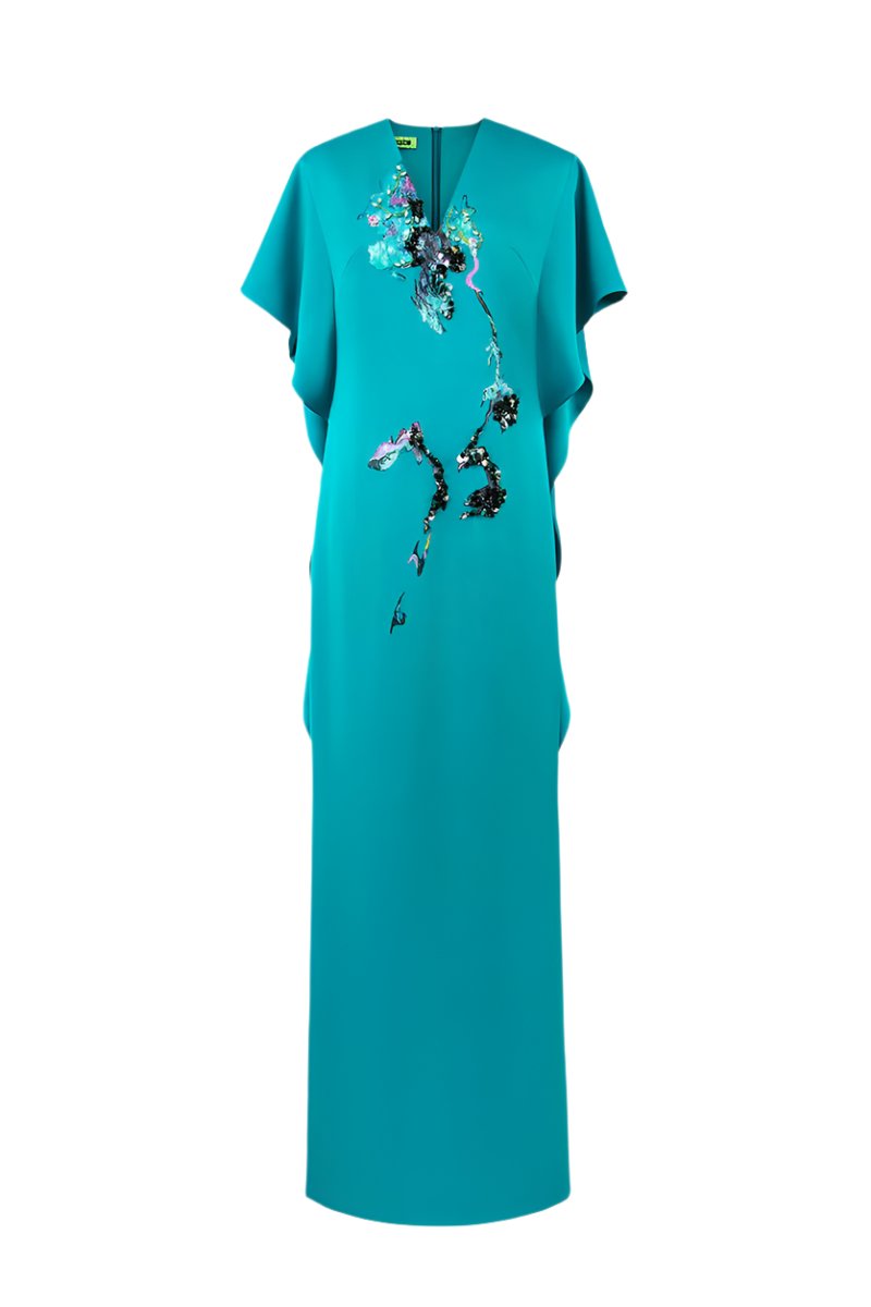 Blue Himalayan Poppy dress by Tiny Ink, a stylish maxi dress with floral print, perfect for casual or summer wear.