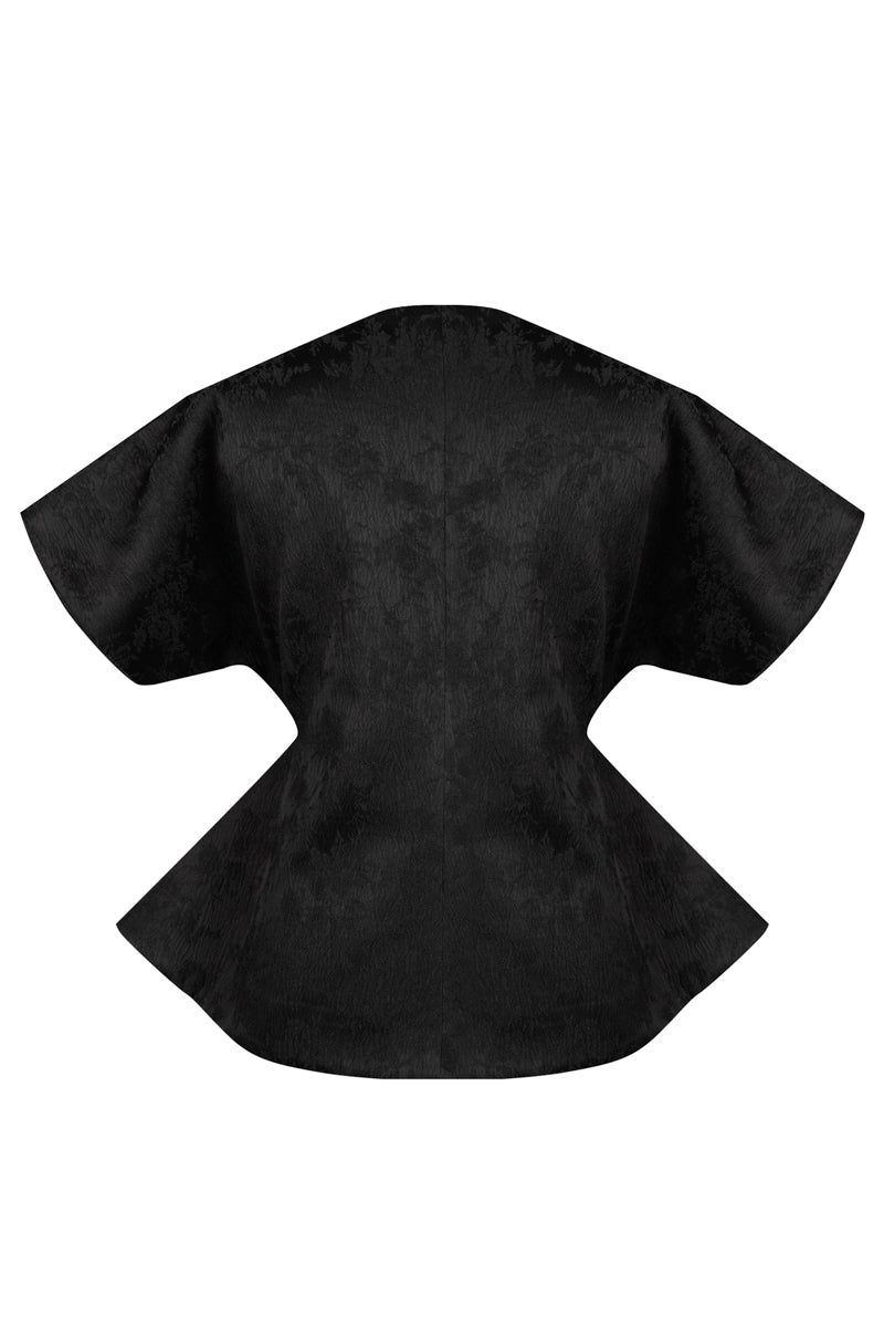 Sean Sheila Signature Kimono in black embroidery, stylish top with intricate embroidery details, front view image.