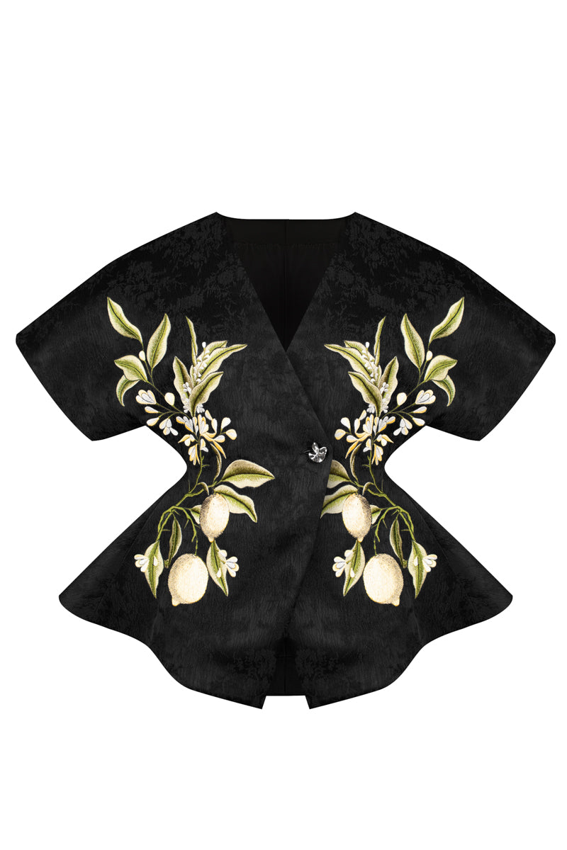 Sean Sheila black embroidered kimono top with intricate embroidery, stylish and lightweight for a versatile fashion statement.
