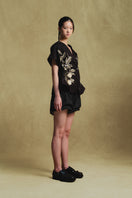 Sean Sheila black embroidered kimono top with intricate embroidery, shown from a side view.