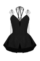 Black balloon hem top by Sean Sheila, front view showing relaxed fit and stylish balloon sleeve details.