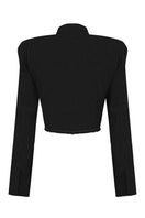 Sean Sheila black cropped crinkled jacket, stylish and lightweight, shown from the back with textured fabric and modern design.