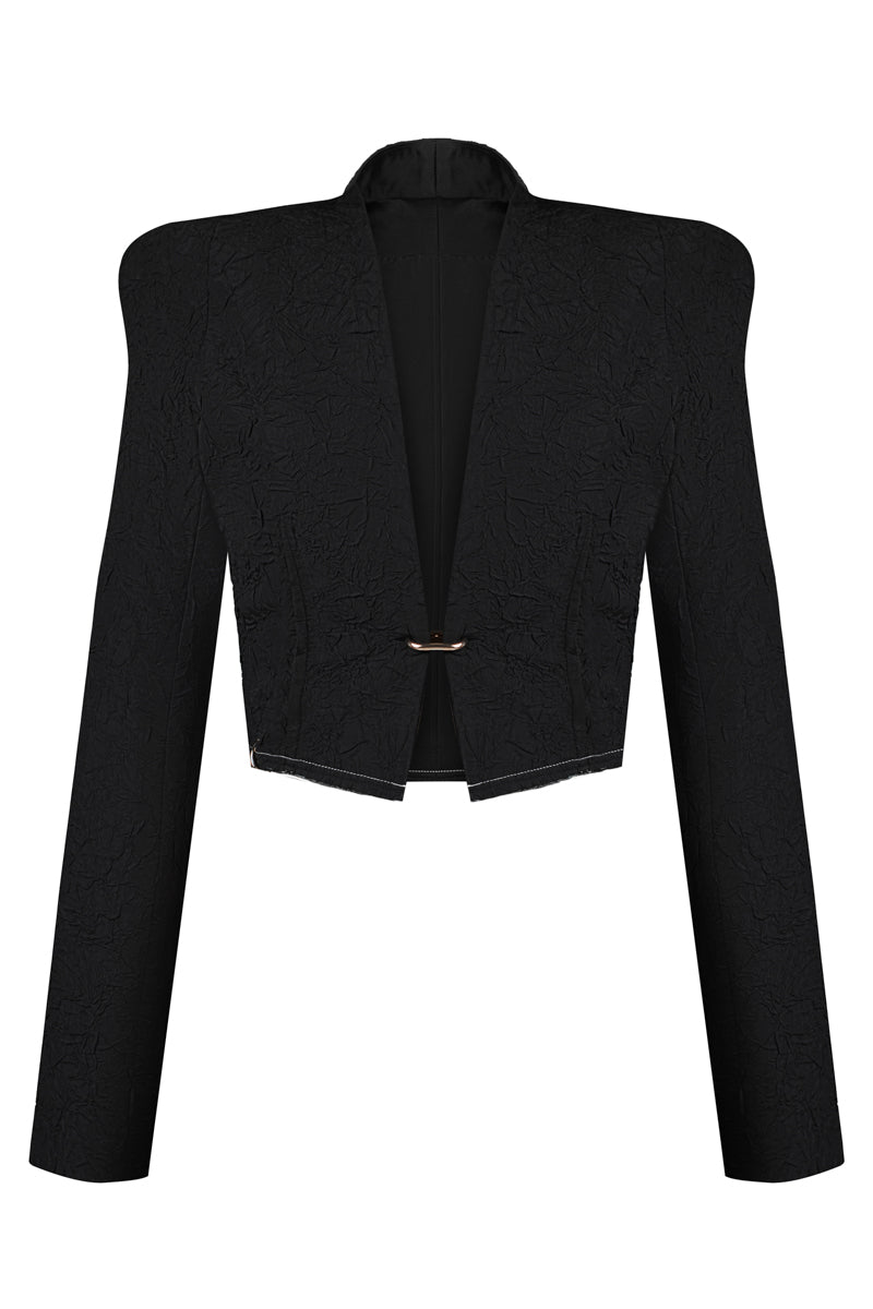 CROPPED CRINKLED JACKET IN BLACK