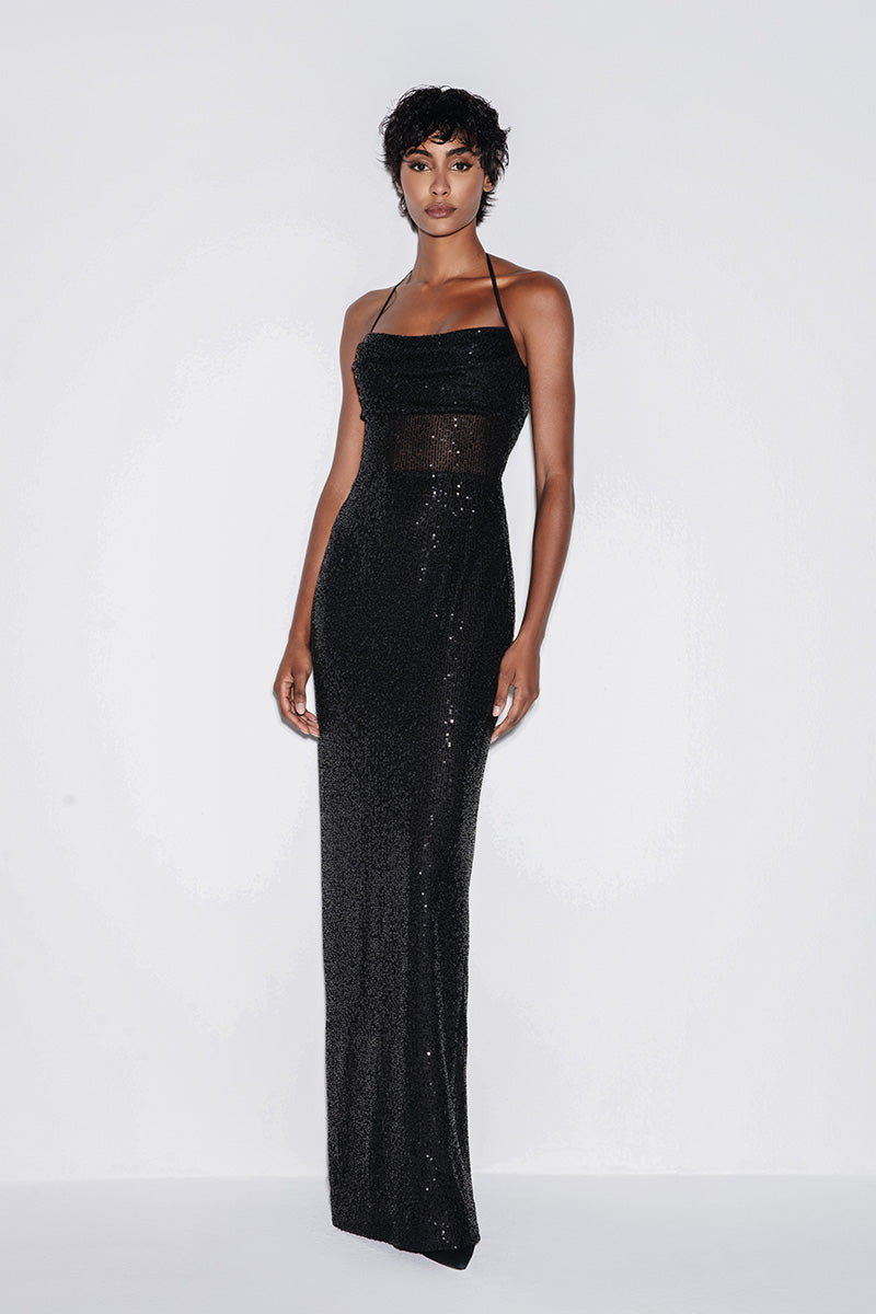 SEQUIN MAXI DRESS IN BLACK - CULT MIA