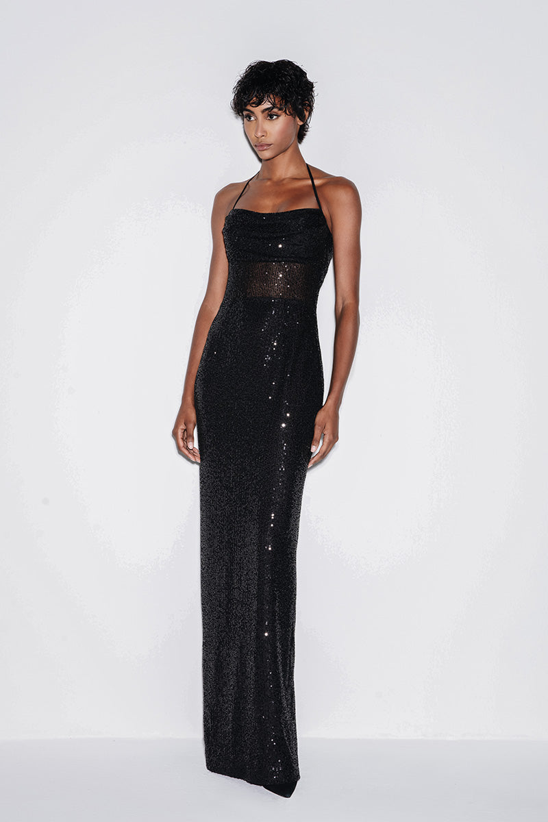 SEQUIN MAXI DRESS IN BLACK - CULT MIA