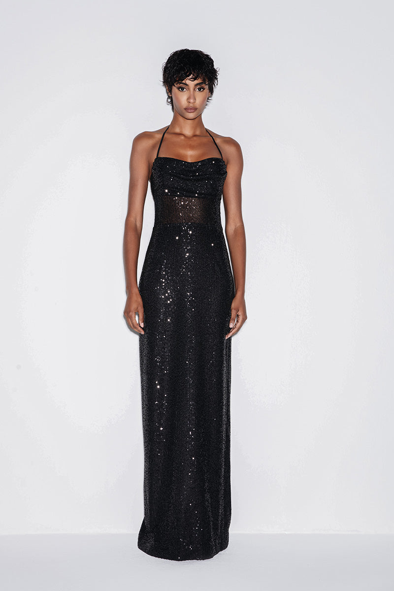 SEQUIN MAXI DRESS IN BLACK - CULT MIA