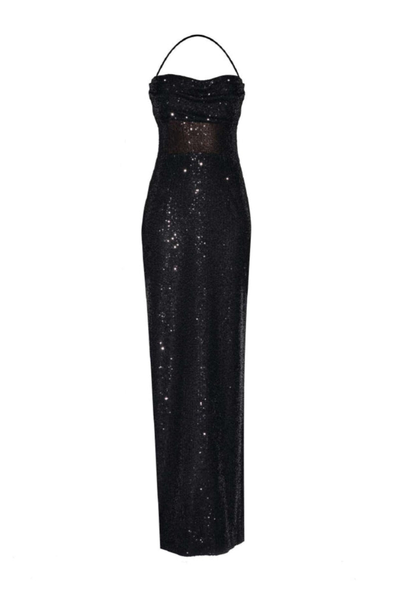 SEQUIN MAXI DRESS IN BLACK - CULT MIA