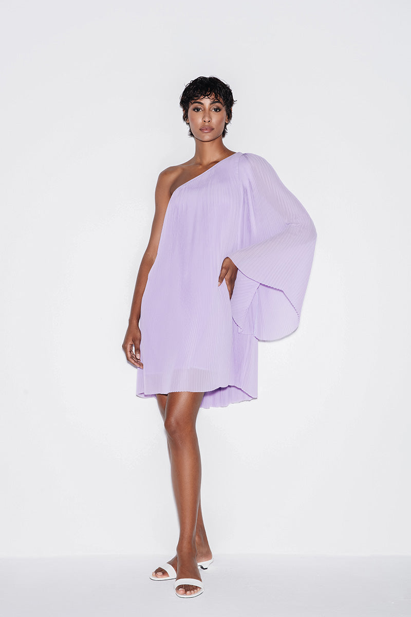 PLEATED CHIFFON MINI DRESS IN LILAC - CULT MIA