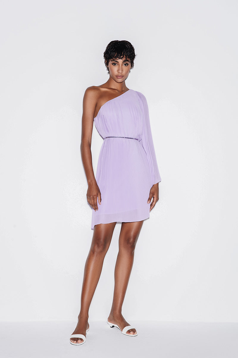PLEATED CHIFFON MINI DRESS IN LILAC - CULT MIA