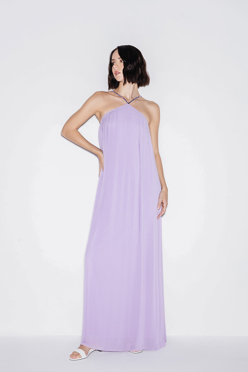 PLEATED CHIFFON MAXI DRESS IN LILAC - CULT MIA