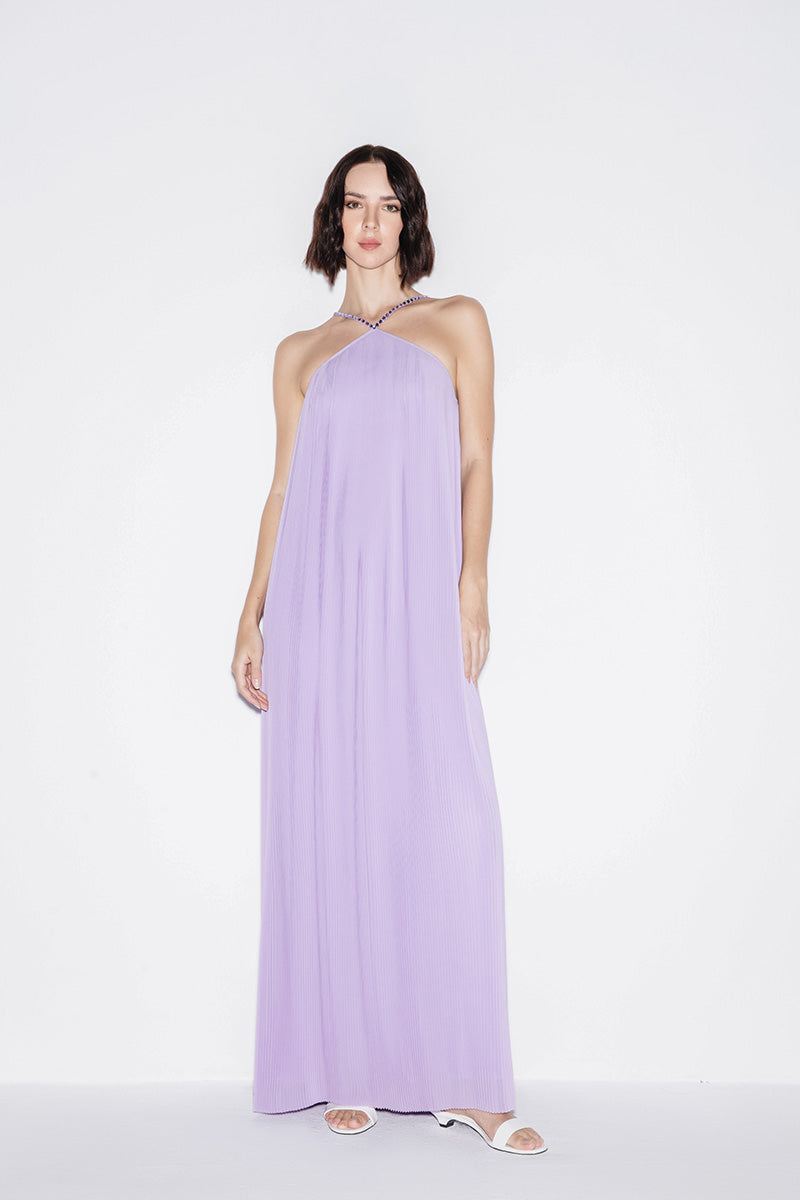 PLEATED CHIFFON MAXI DRESS IN LILAC - CULT MIA