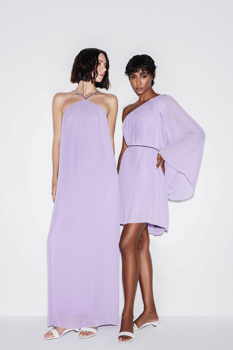 PLEATED CHIFFON MAXI DRESS IN LILAC - CULT MIA