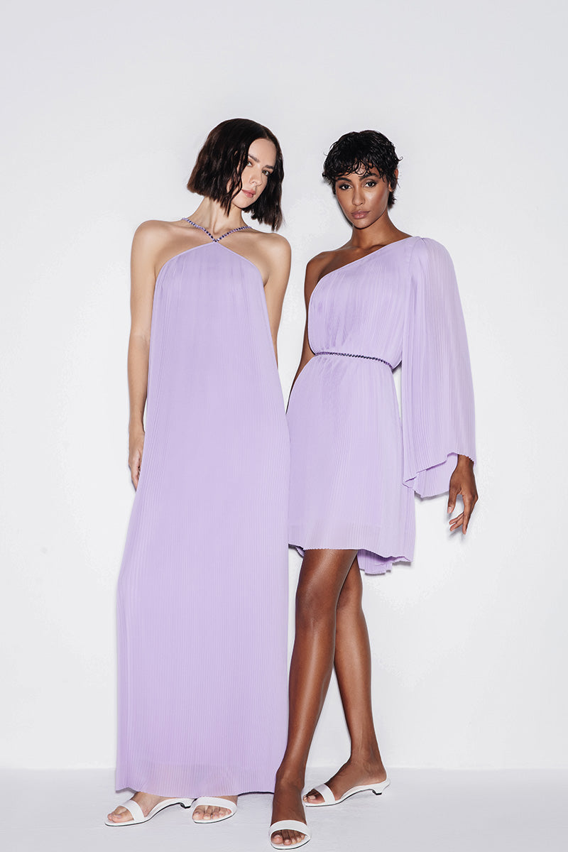 PLEATED CHIFFON MAXI DRESS IN LILAC - CULT MIA