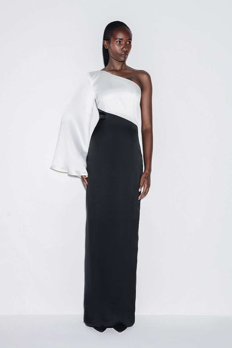 ONE-SHOULDER GOWN IN MONOCHROME - CULT MIA