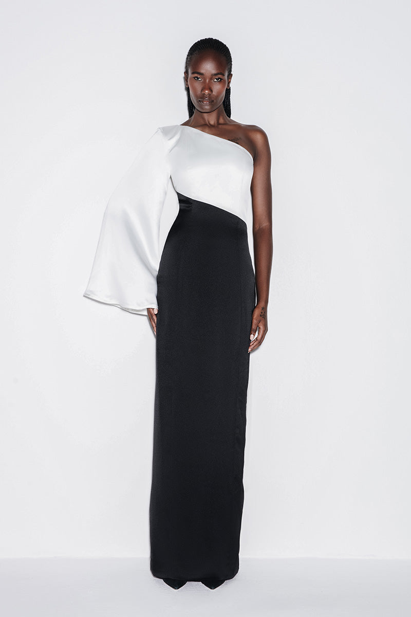 ONE-SHOULDER GOWN IN MONOCHROME - CULT MIA