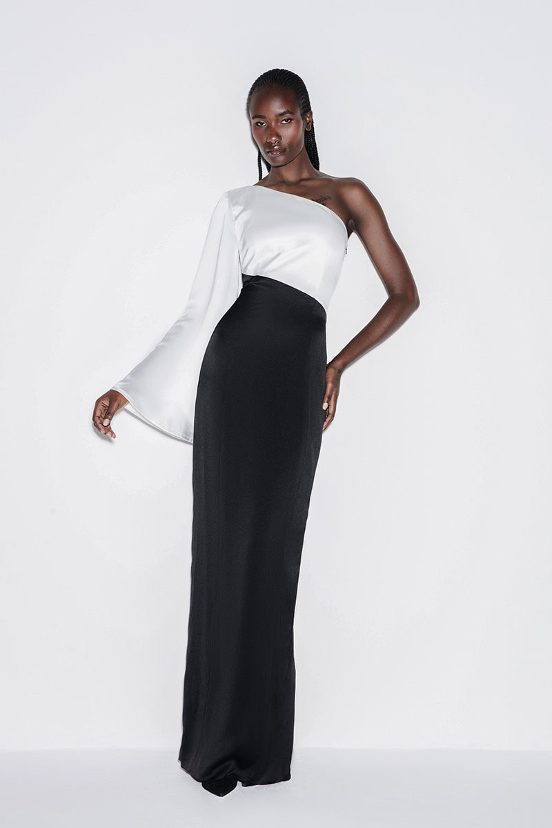 ONE-SHOULDER GOWN IN MONOCHROME - CULT MIA