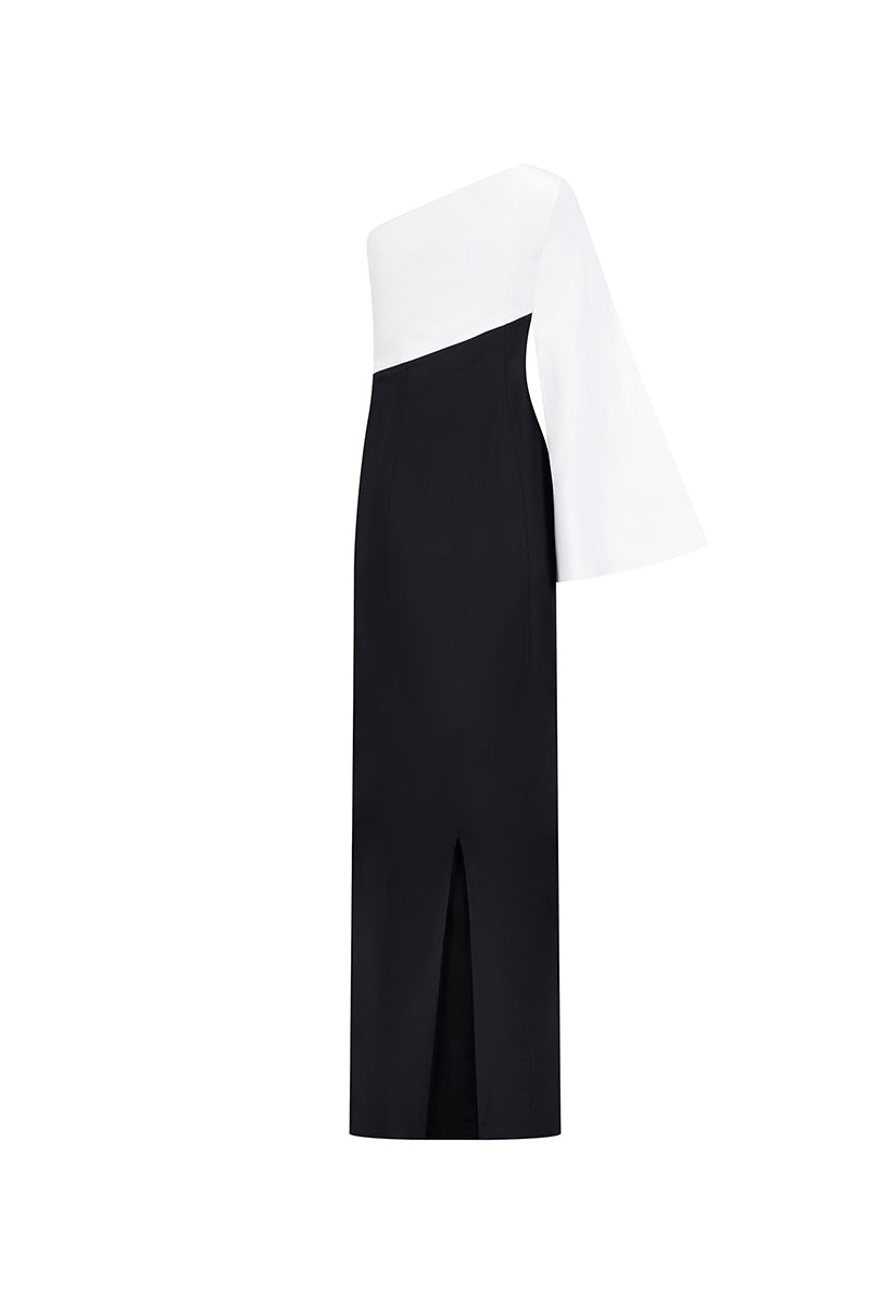 ONE-SHOULDER GOWN IN MONOCHROME - CULT MIA