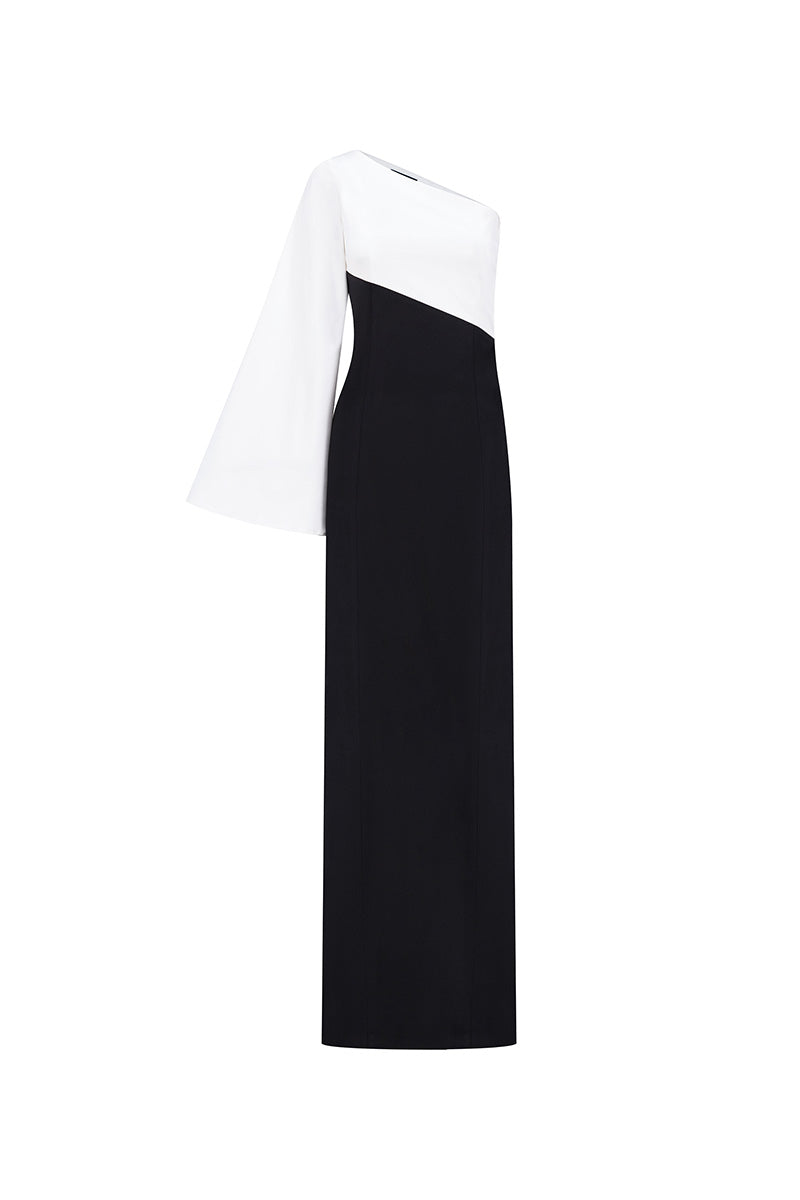 ONE-SHOULDER GOWN IN MONOCHROME - CULT MIA