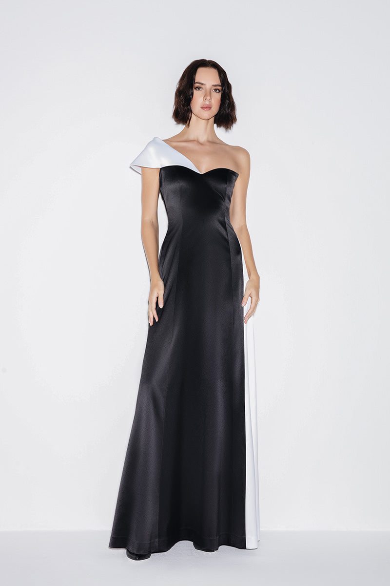 ASYMMETRIC GOWN IN MONOCHROME - CULT MIA