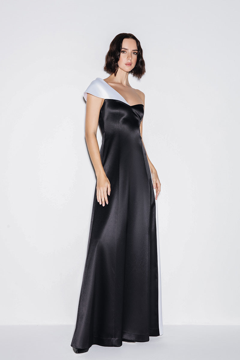 ASYMMETRIC GOWN IN MONOCHROME - CULT MIA